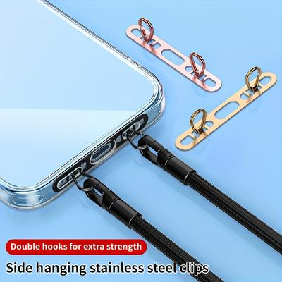 1 Stück Edelstahl Handy-Lanyard-Clip mit Doppelschnalle und robuster Verbindung für ultradünne Modelle, seitliches Hängedesign zur Vermeidung von Verlust