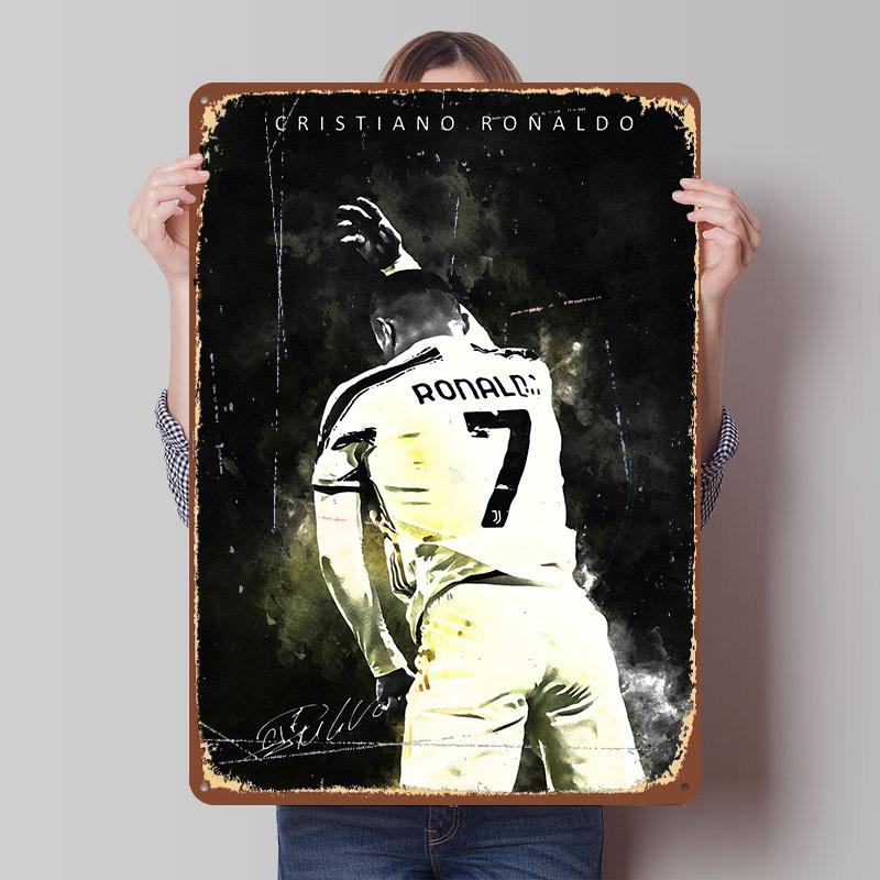Placca Metallica Poster Ritratto Cristiano Ronaldo Arte da Parete Personalizzata Segnali Metallici Retrò Vintage per Stanza Decorazione Gamer a Casa