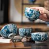Blue and White Antique Old Clay Kungfu Tea Master Cup Ceramic Fengshui Cylinder Cup Chinese Style Retro High-end Tea Set Gifts