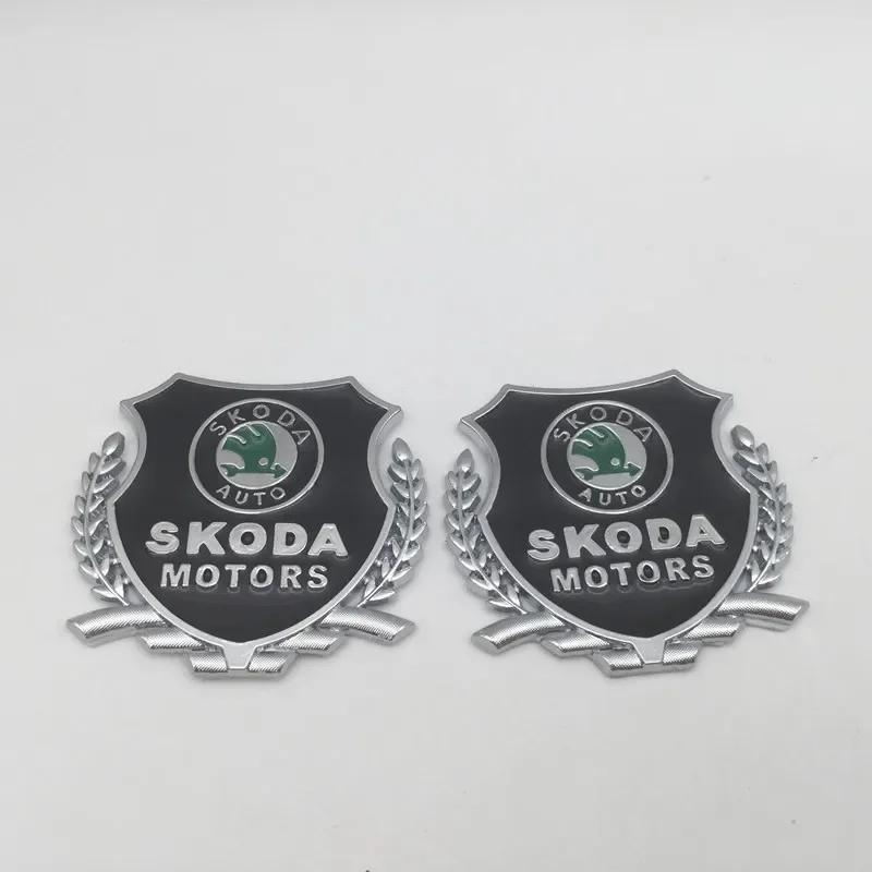 HLLQ9 2pcs 3D Metal for SKODA Car Body Window Fender Side Emblem Badge Decal Rear Tail Bumper Trunk Sticker Styling Accessories