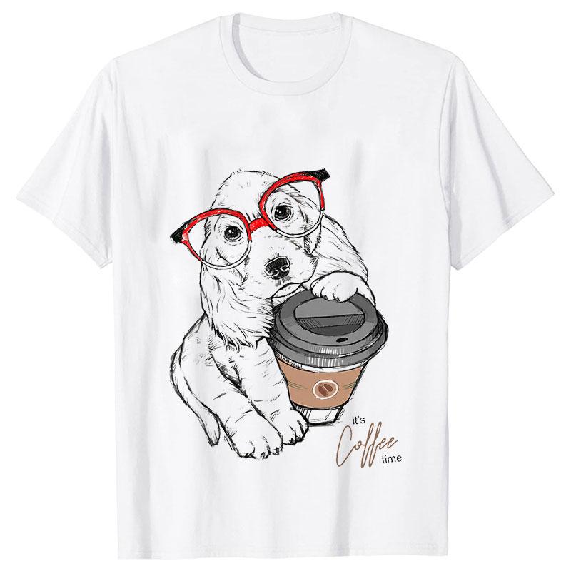 Short Sleeve Casual Ladies Fashion Female Graphic Tee Women French Bulldog Coffee Funny Clothing Summer T Clothing T-shirts
