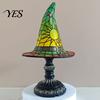 Halloween Nightstand Lamp Stained Glass Witch Hat Lamp, USB Powered Night Light for Bedroom Shelf Cozy Lighting Decor, Warm Glow Gothic Table