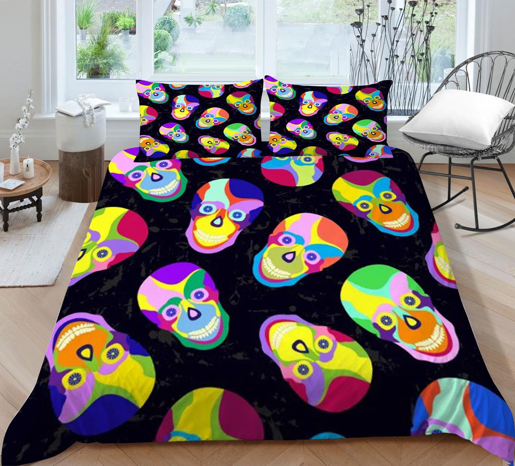 Bed Cover Home Bedclothes Bedding Set 2/3pcs 3D Skull Printing Microfiber Washable Bed Quilt Cover Set