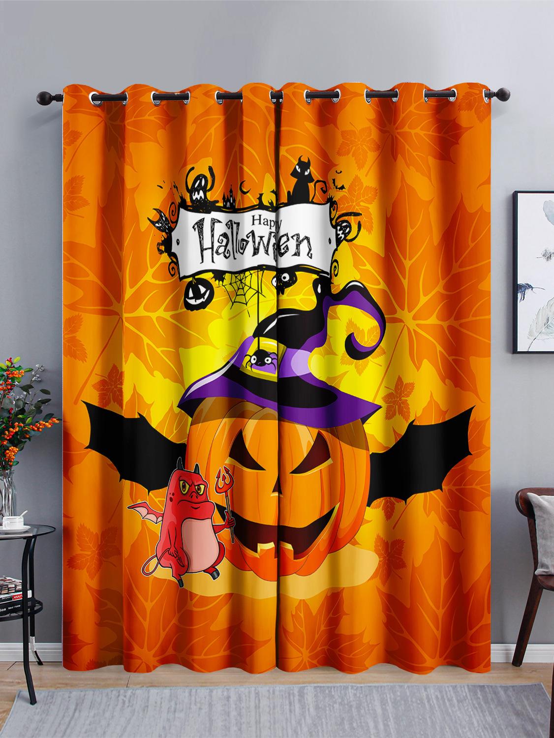 Halloween Pumpkin Holiday Curtains Bedroom Shade 3D Digital Printing Blackout Curtain Punching 2pcs*97cm*114cm*2