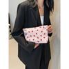 Strawberry Patterned Corduroy Makeup Bag With Zipper, Portable Skincare Wash Bag, Large Capacity Makeup Bag For Women's Travel School