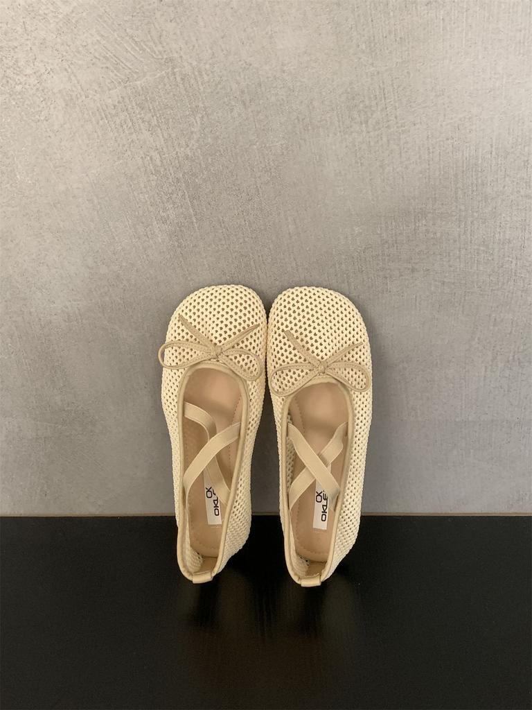 Fashion IPPEUM Mesh Ballet Flats Round Toe Mary Janes Black 2025 New Soft Ballerina Shoes Split Toe