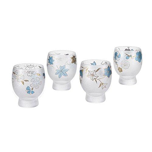

ADERIA Premium Nippon Taste Sake Glasses, Set of 4, Four Seasons Tour Designs: Blue Cherry Blossom, Blue Bellflower, Blue Momiji, and Green Plum, 14