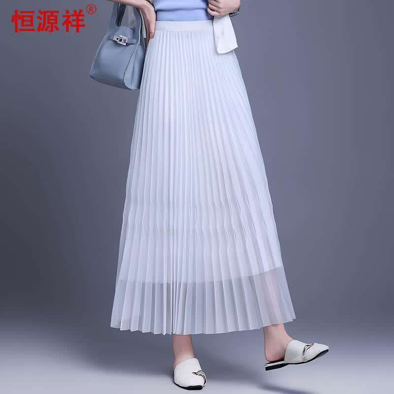 Hengyuanxiang Damen Sommer Falten Netz Midi Rock