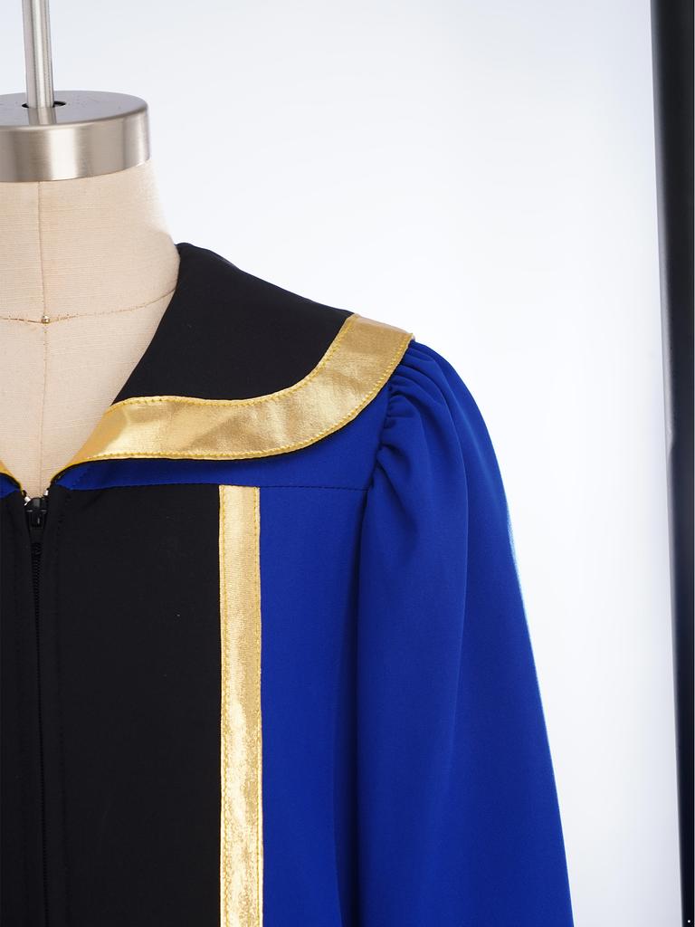 Halloween Cosplay Choir Gown for Kids Turn Down Collar Long Sleeve Front Zipper Metallic Color Block Trim Party Robe