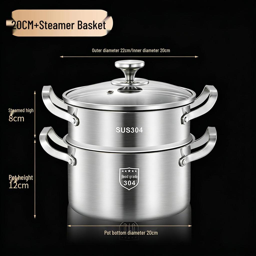 316L Stainless Steel Soup Pot with Handles - Non-Stick for Steaming, Cooking, and Stewing On Induction Cookers
