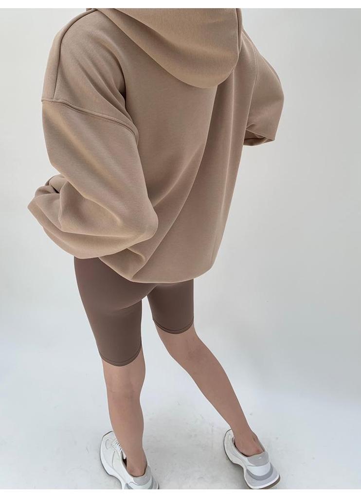 Hongshan Autumn 2025 Women's Age-Reducing Solid Color Long Sleeve Plus Velvet Hoodie