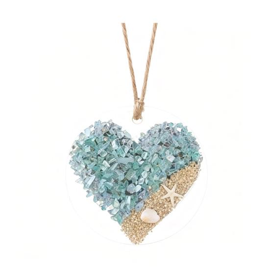 Christmas Sea Glass Heart Ornament Handmade Home Office Holiday Party Xmas Tree Acrylic Seaglass Art Hanging Decoration Pendant