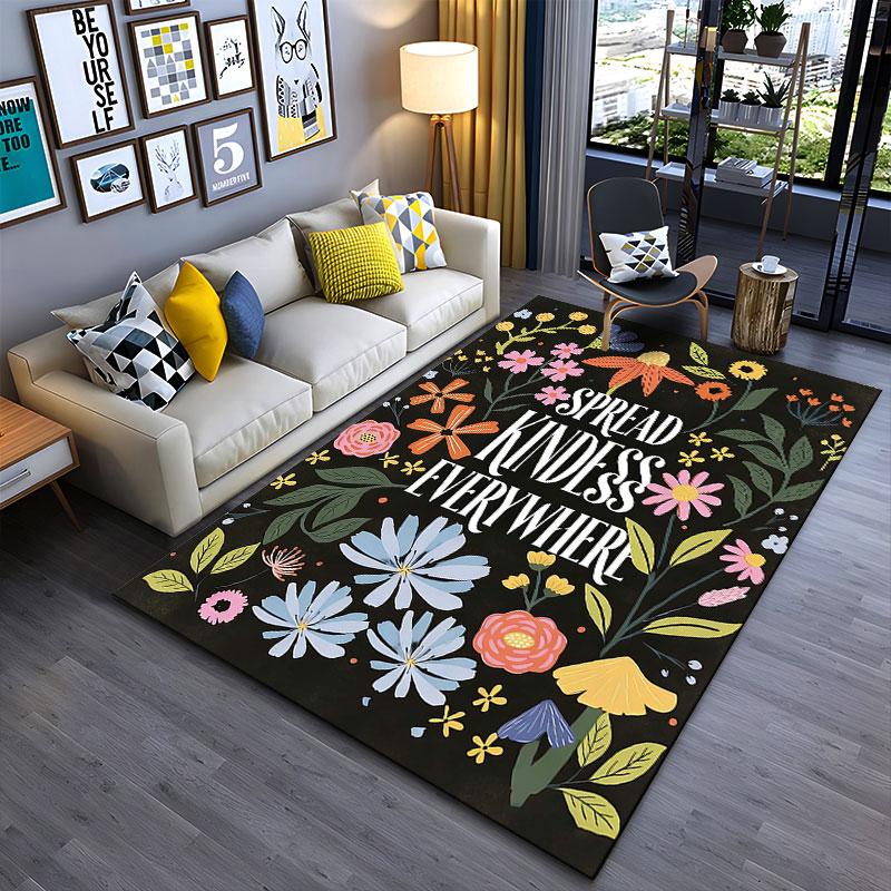 Floral "Spread Kindness" Carpet suitable as a non-slip mat for the living room or bedroom sofa