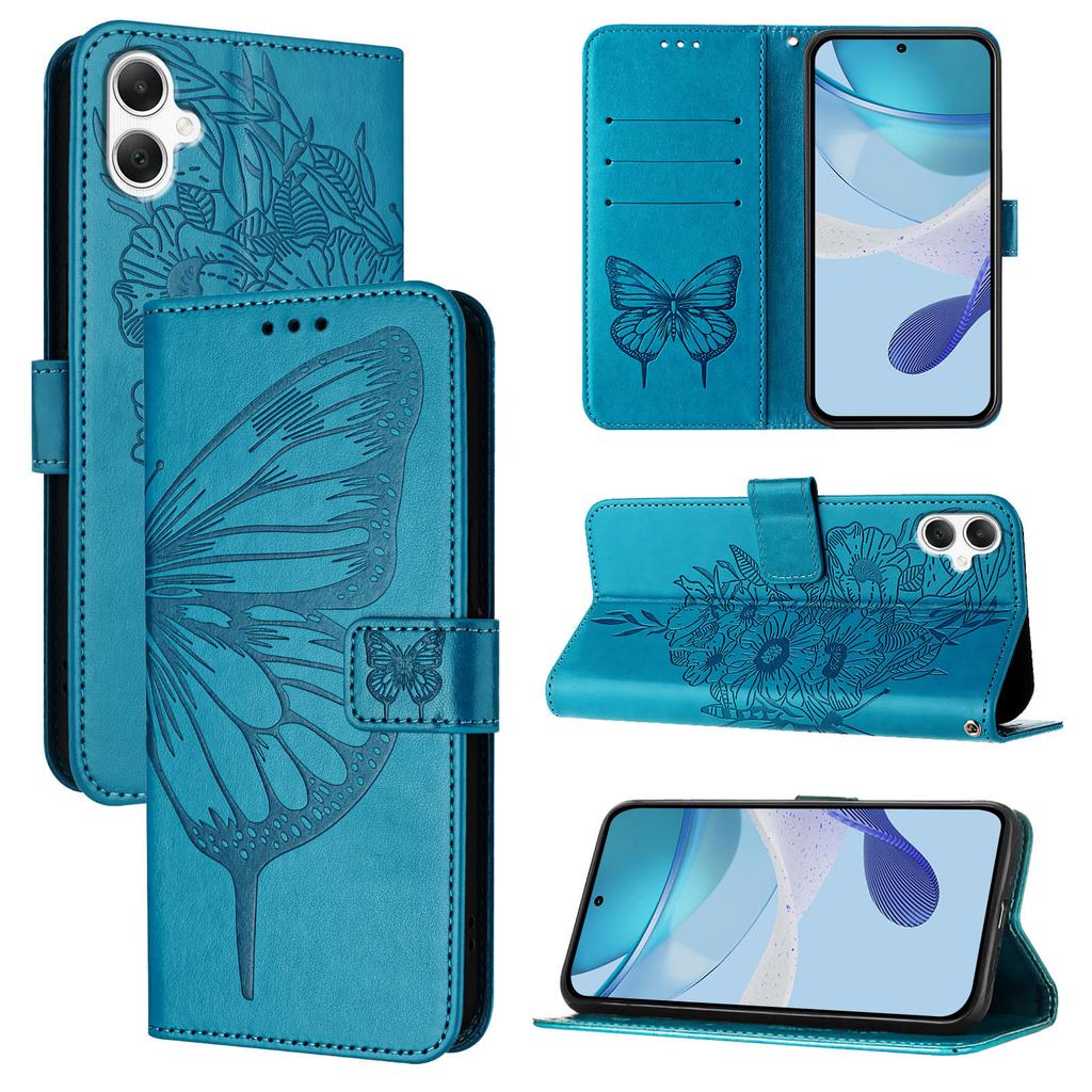 For Samsung Galaxy A06 4G Wallet Case with Wrist Strap Butterfly Imprint Leather Phone Cover