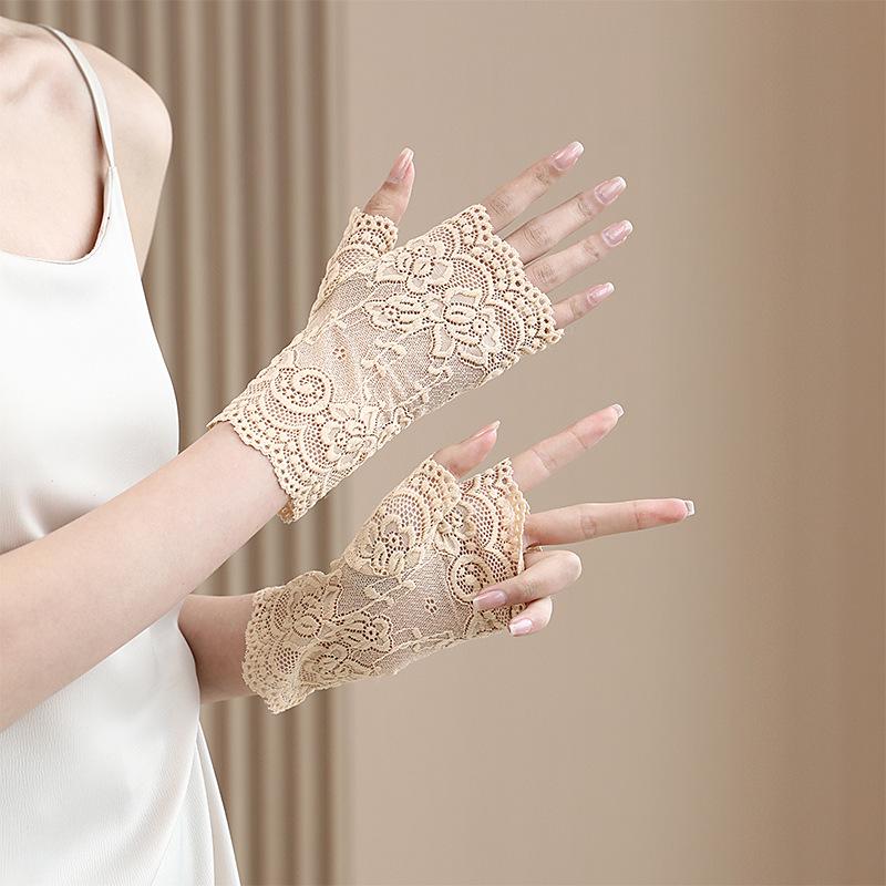 Women's Fingerless Lace Gloves - Short Sailor Style, UV Sun Protection, Scar Cover, Sexy Driving & Dance Accessory