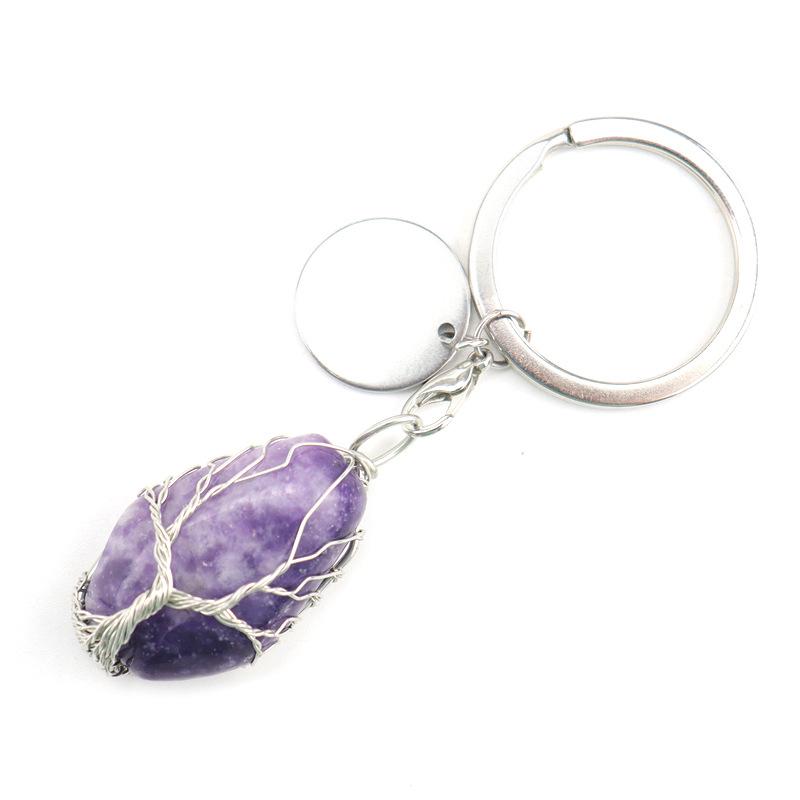 Hand-Wound Natural Stone Crystal Octahedron Keychain Keychain Bag Pendant K15