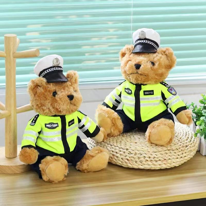 Traffic Police Bear Doll Plush Toy Police Bear Locomotive Bear Iron Riding Teddy Bear Doll Gift