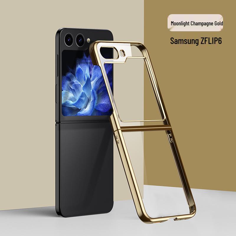 Samsung Z Flip Phone Case - Two-Section, Transparent, Electroplated, Ultra-Thin, Drop-Proof, for Models 5/6/7, Screen Protective.