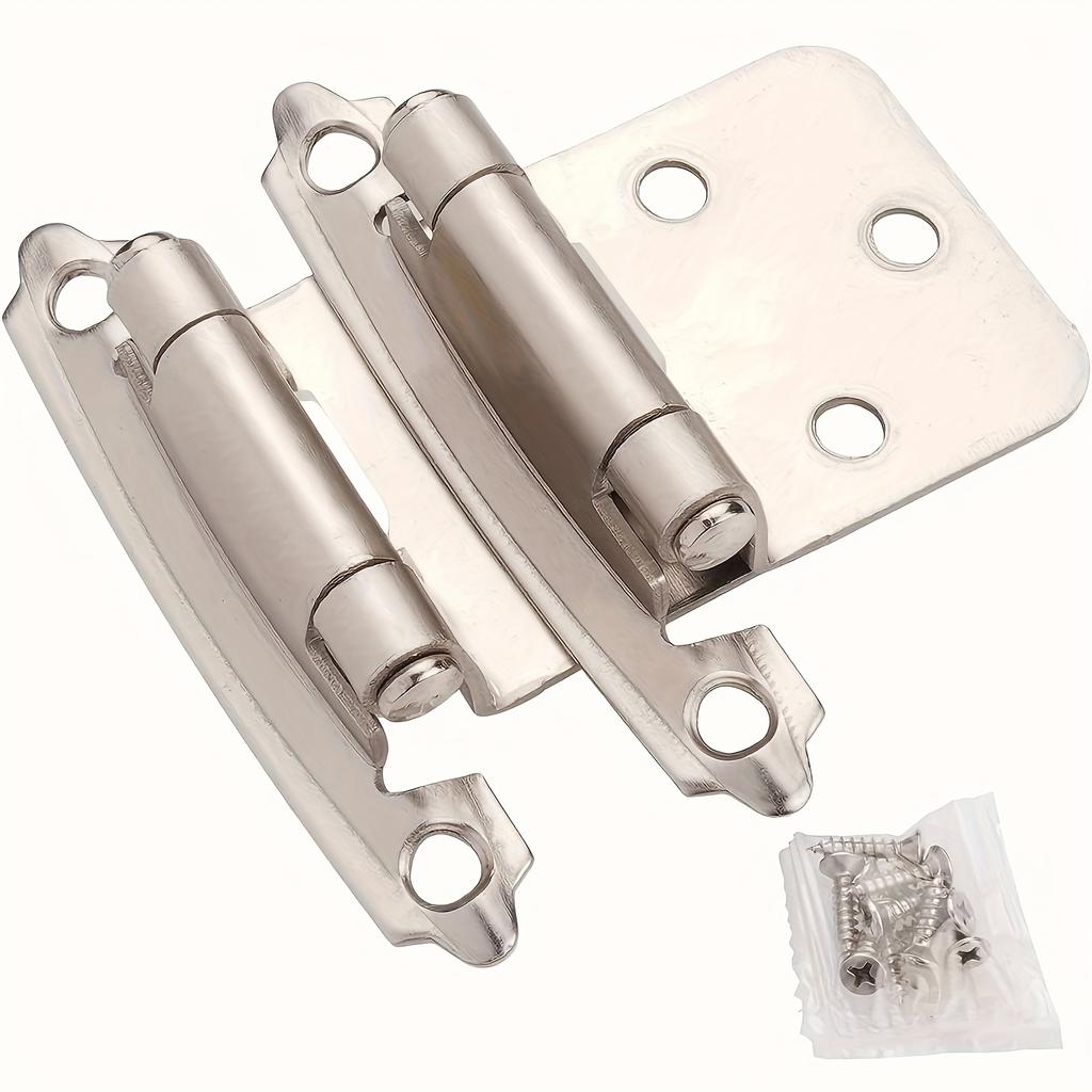 10-Pack Self-Closing Cabinet Door Hinges with Soft Close Silicone Bumper Pads, 1/2 Inch Overlay Brushed Nickel Finish, Powder Coated Metal Hinges
