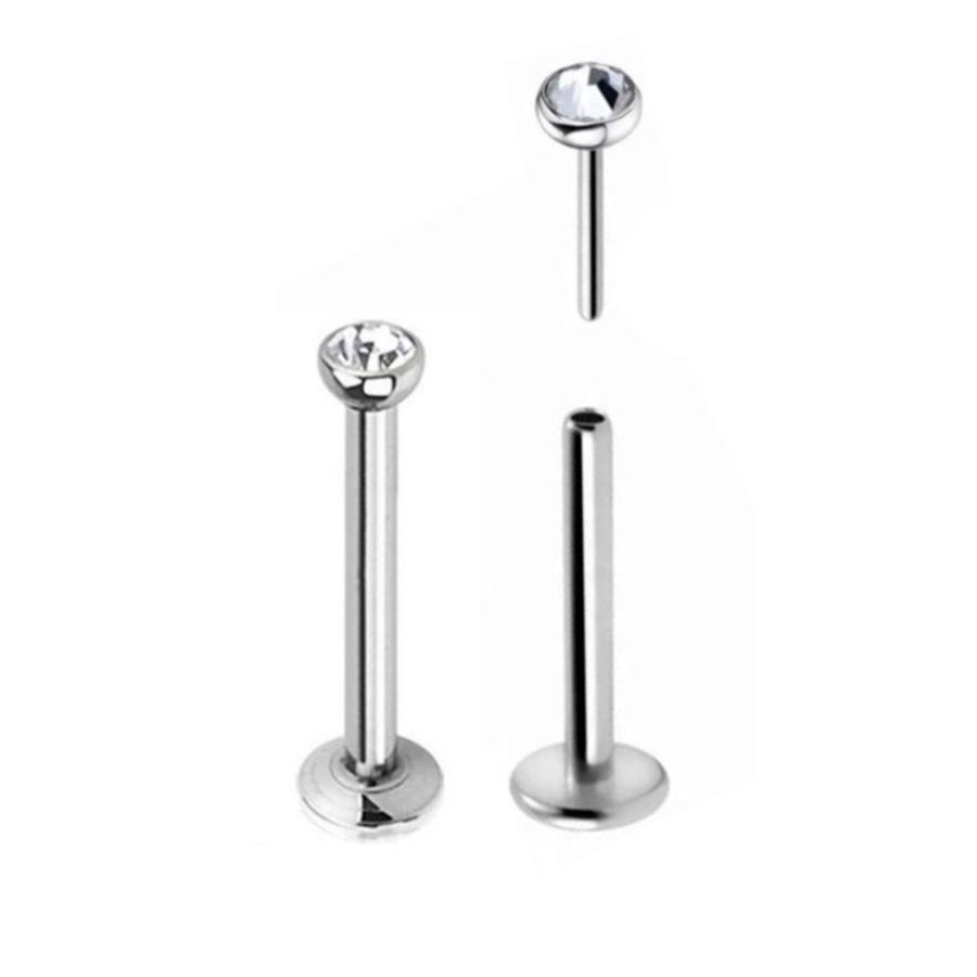 316L rozsdamentes acél, karmos foglalatú CZ labret fülbevaló