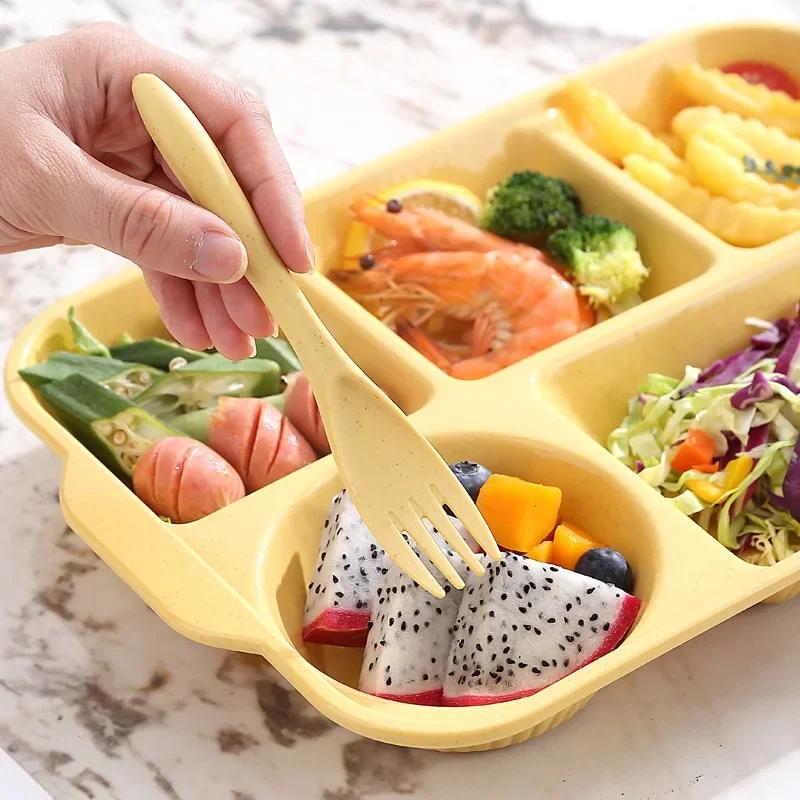 Portable 5 Grids Meal Box Food Grade PP Divided Lunchbox with Knife Fork Spoon for Adults Diet Postpartum Healthy Eating
