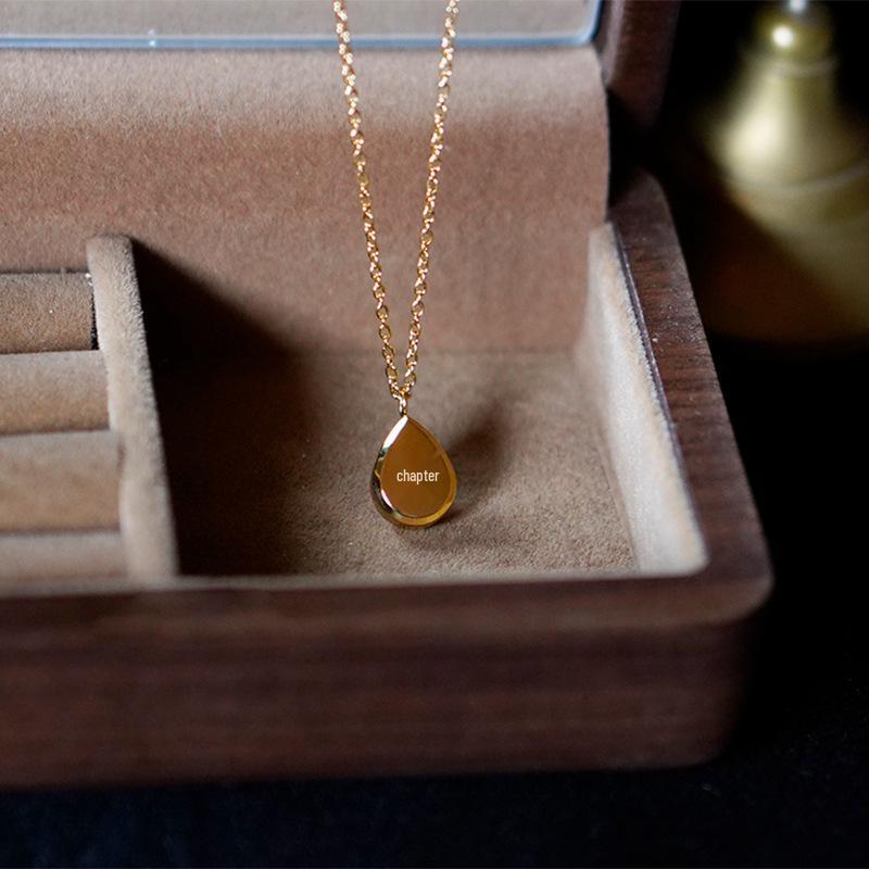 18K Gold-Plated Titanium Necklace with Water Drop Star Gem and Geometric Design