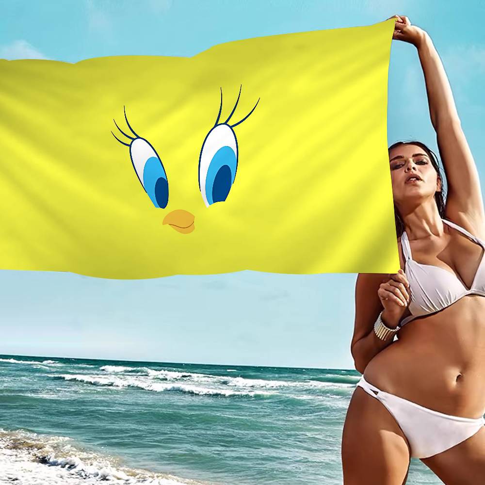 Yellow Cartoon T-Tweetys Bird Microfiber Blanket Quick Drying Beach Towels Oversized Printing Super Absorbent Pool Towel Blanket