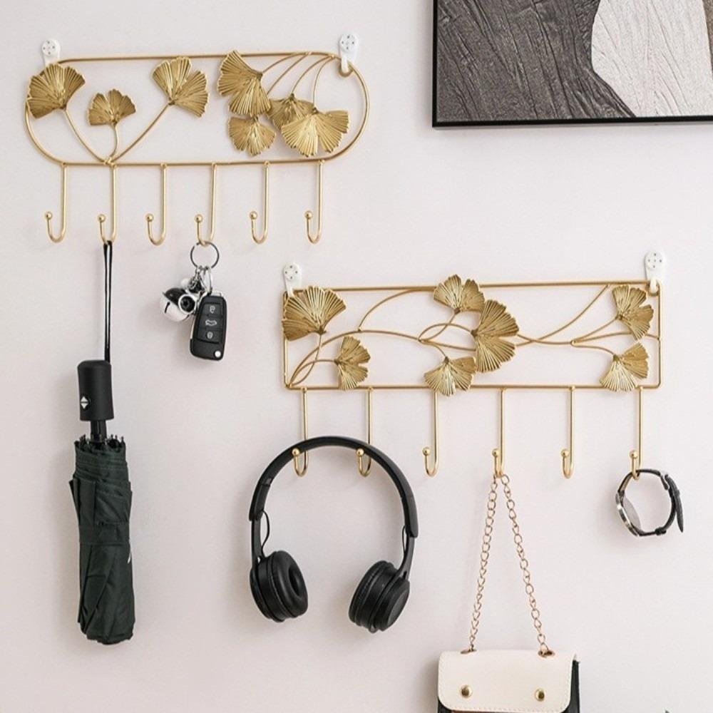 Ginkgo Leaf Key Holder Iron Art Wall Hooks Home Supplies Metal Coat Hooks  Door Back