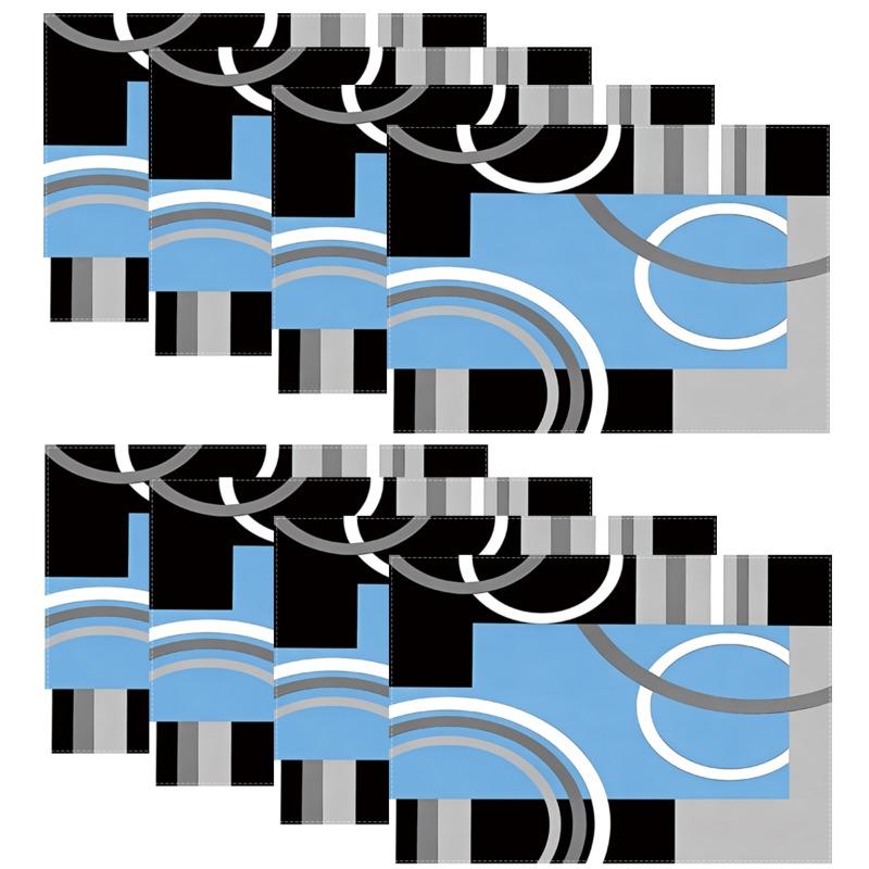 4/6/8pcs Cool Toned Geometric Pattern Tablemats, 12.99 * 17.72inch Gray and Black Background, Matched with Blue, Irregular Geometric Color Blocks