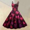 Damen-Kleid mit Valentinstag-Liebesherz-Print, sexy, schulterfrei, Vintage-Kleid