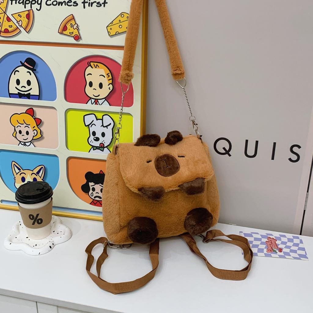 High-value Backpack, New Diagonal Span Plush Bag, Cartoon Zipper, Cute Multi-functional Crossbody Backpack.