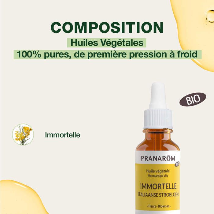 HUILE DE MASSAGE - LAIT DE MASSAGE Huile végétale Immortelle BIO en pipette PRANAROM - 30 ml