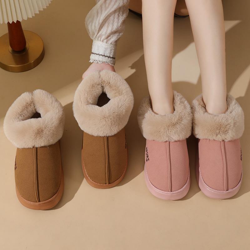 Női pamutcipő télen, beltéri hőszigetelő plüss és csúszásgátló vastag talppal, táskasarkú, női pamutcipő