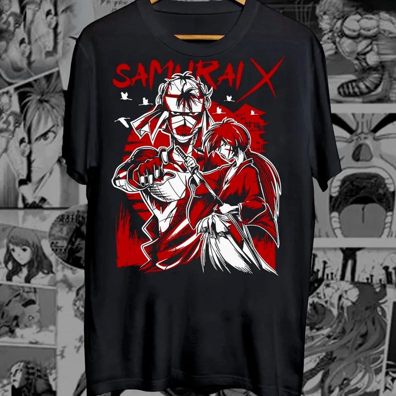 Himura Kenshin Shirt Rurouni Kenshin samurai anime manga geek otaku graphic tee S