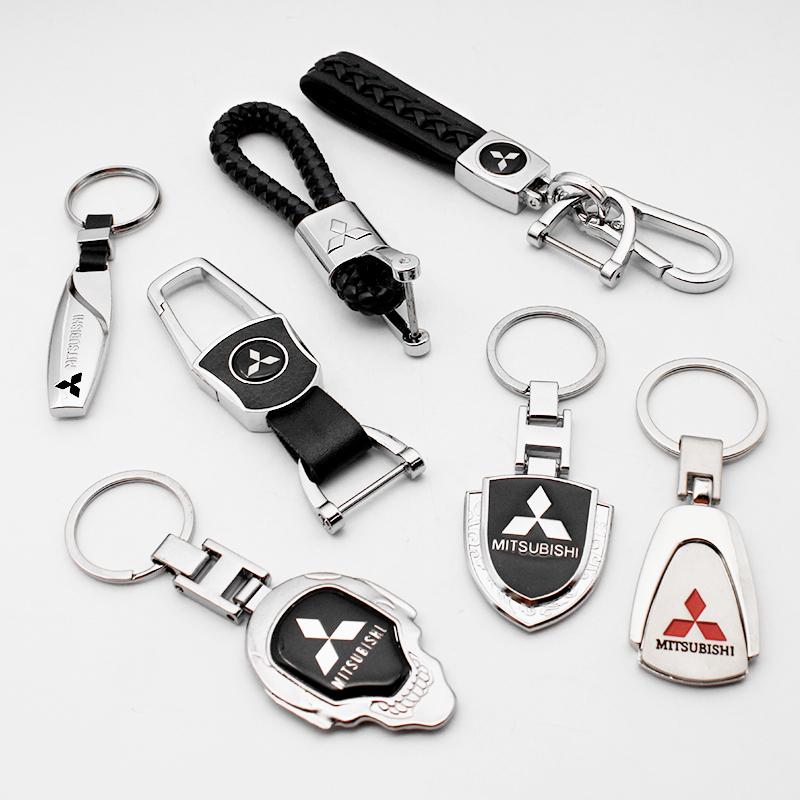 For Mitsubishi Lancer 9 10 Asx Outlander 3 Pajero L200 3D Metal+Leather Car KeyChain Key Ring Chain Auto Styling Accessories