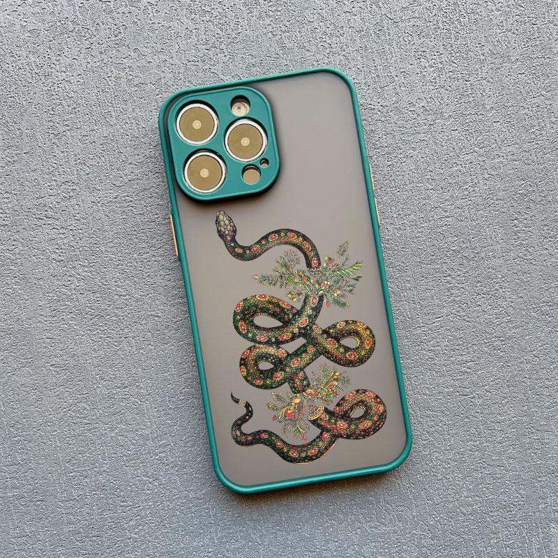 Snake Graphic Flower Phone Case For iPhone 13 Mini 12 11 Pro Max 16 15 14 Pro Max XS XR X 7 8 Plus SE2 Shockproof Matte Covers