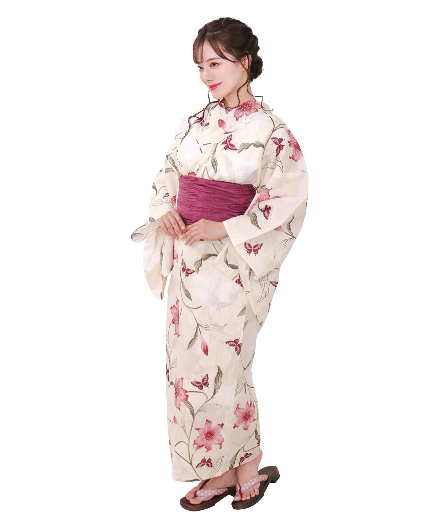 

Комплект сменной одежды юката Heiko E Scarlet Lily Butterfly One Size Fits [KYOETSU], плетение, неотбеленное, 2 предмета (юката, оби), Женский (10. Играть, Большинство)