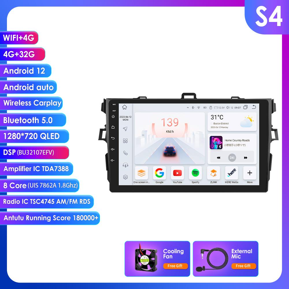 

Hizpo Автомагнитола 8G+128G Android Auto CarPlay для Toyota Corolla 2007-2011 Мультимедийный плеер GPS-навигация 2din Стерео 1280*720 Интеллектуальный экран S4 8Core 4G 32G