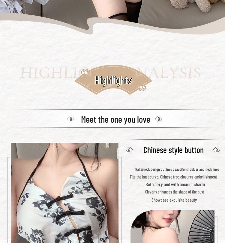 New Women's Sexy See-through Retro Halter Neck Bodycon Cheongsam Skirt Lingerie