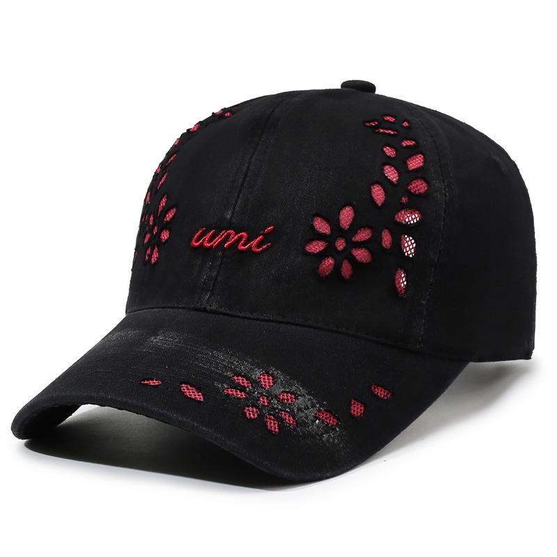 Hollow-Out Embroidered Baseball Cap Spring Summer Sunshade Breathable Cap Unisex Outdoor Cap чёрный