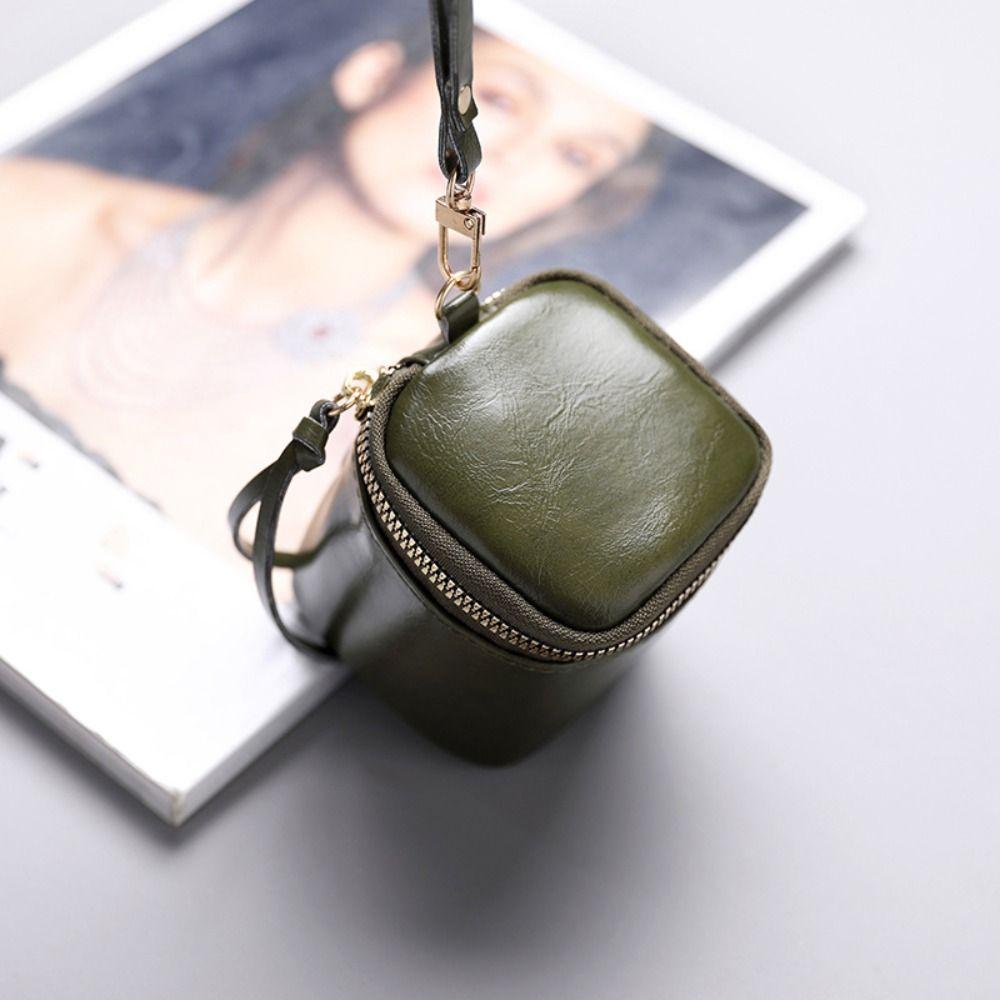 

Leather Zipper Wallet Portable Cosmetic Bag Multifunctional Small Square Coin Purse Travel зелений