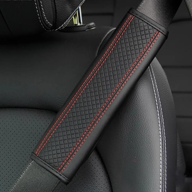 Embossed Fiber Leather Car Seat Belt Shoulder Strap Cover 1Pc Decompression Comfort Easy To Clean for Daily Use 1PCS