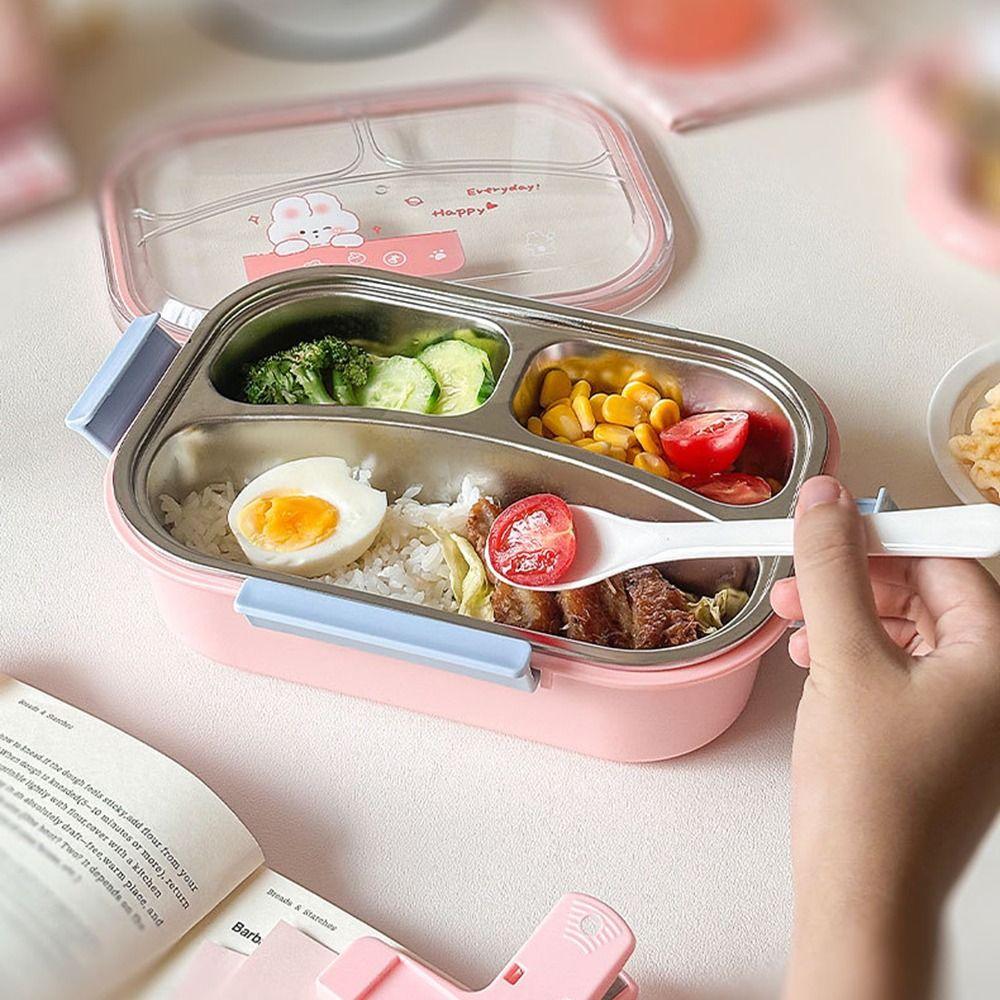 Microwave Safe Cute Lunch Container 304 Stainless Steel Partitioned Lunch Plate Travel Use