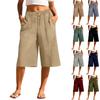 Women Loose Fit Cotton Linen Wide Leg Shorts with Elastic Waistband and Drawstring Two Side Pockets Casual Style