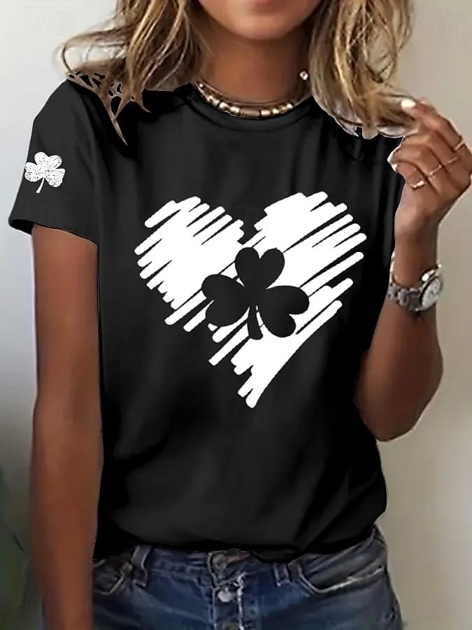 St.Patrick’s Day Cute Animal Women's T-shirt Green Lucky Clover 3D Print Crew Neck Outdoor Short Sleeve Women Clothing Tops