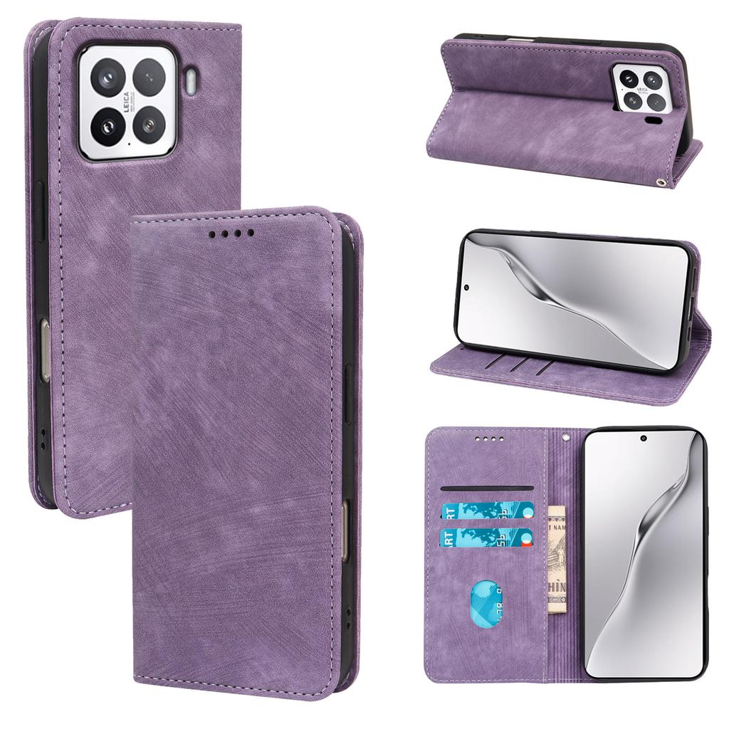 For Xiaomi 15 Case Strong Magnetic Leather Wallet Phone Cover with Striped Texture