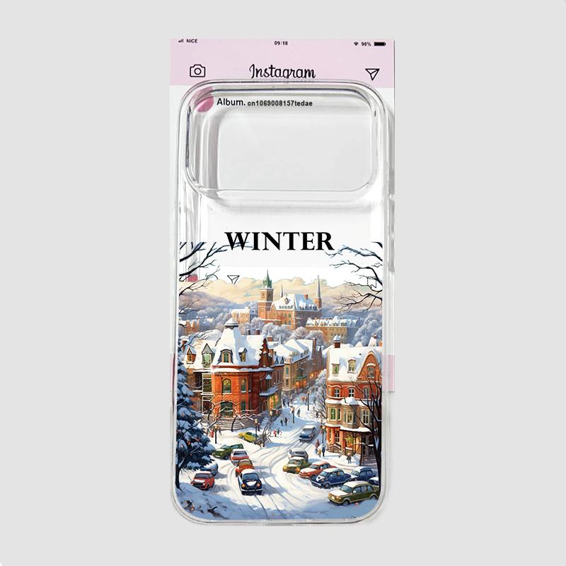 Vintage City Winter Street Snow Scene Case for IPhone 17 AIR 16 15 14 13 12 11 Pro Max X 7 8 Plus 16E Transparent Soft TPU Cover