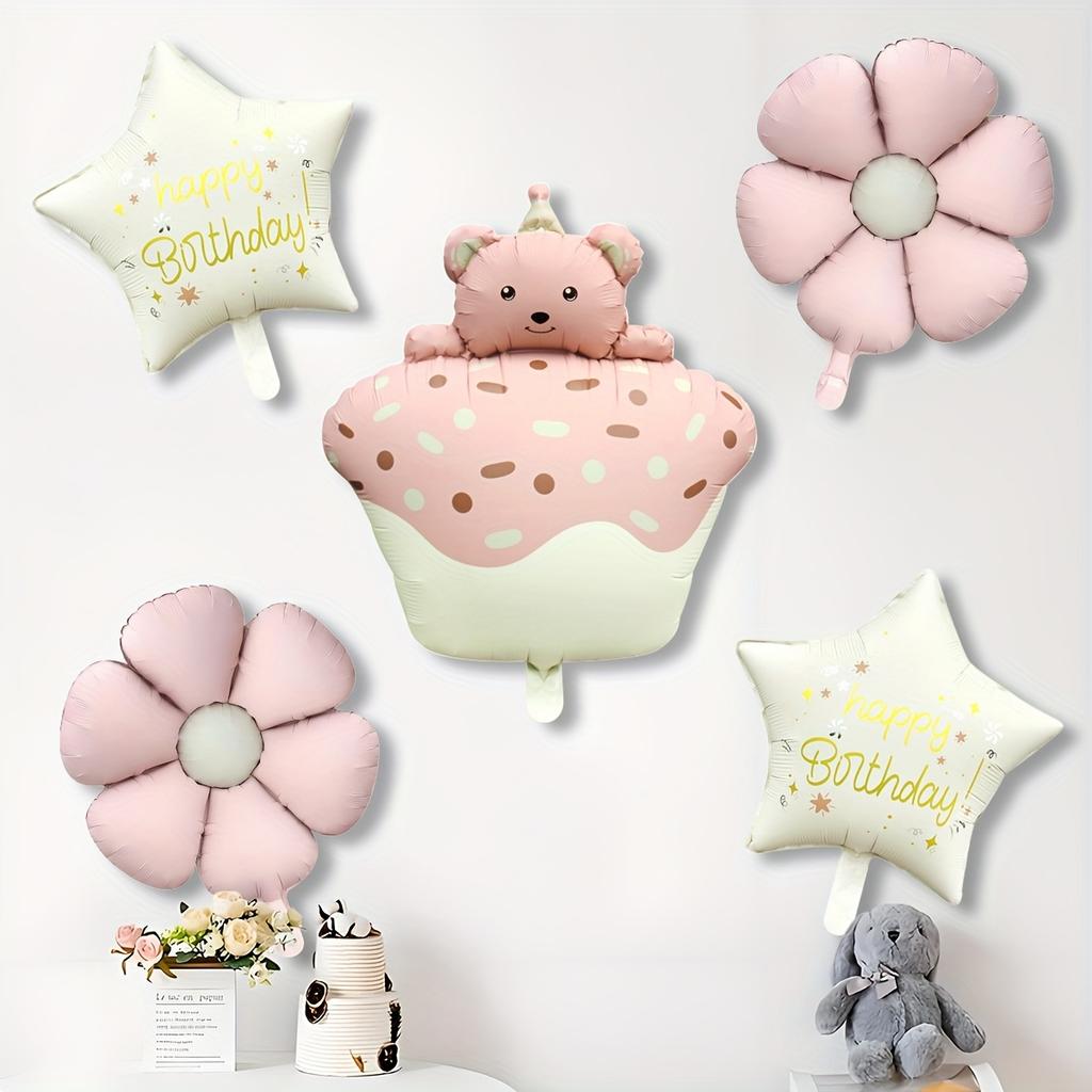 5pcs Cake Bear Stars Daisies Foil Balloon Set Birthday Party Decorations Weddings Graduation Celebrations Photo Props Backdrop