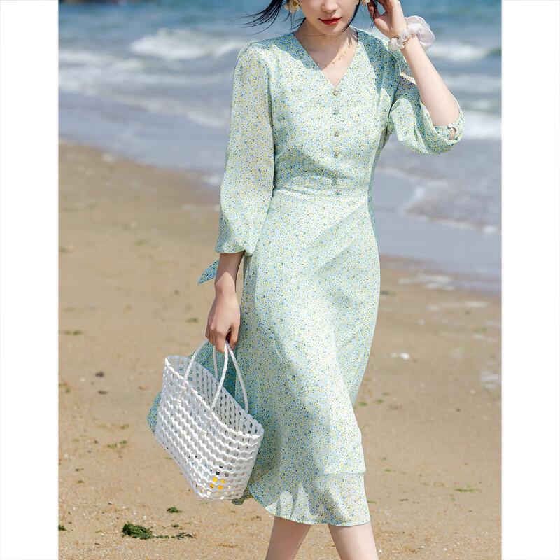 DME Sweet Floral Chiffon A-line Midi Dress