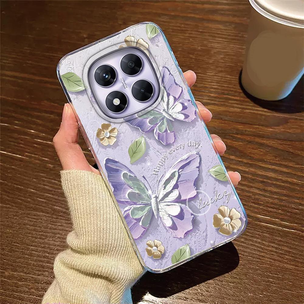Romantic Lace Pattern Phone Case For Xiaomi Redmi Note 14 Pro 14C 6.88" Transparent Clear Shockproof Flower oil Painting Cover